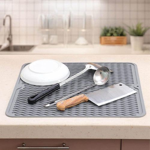 تسوق Silicone Dish Drying Mat, Dish Drying Mat, Heat Resistant and  Non-Slip,Easy To Clean, Sink Mat with Cleaning Brush Gray اونلاين