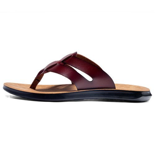Buy Fashion Men's Leather Sandals Summer Slippers Red in Egypt