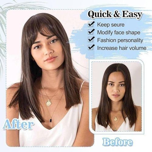 product_image_name-Generic-إطالة شعر مع غرة وتثبيت بمشابك، شعر مستعار متوسط الطول ومستقيم للنساء - باروكة سوداء-3