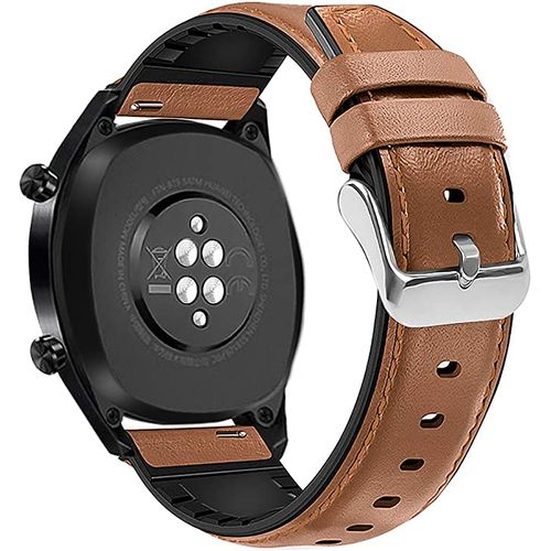 Buy Huawei Watch GT3 Pro Smart Watch 46mm 22mm Silicone Leather Replacement Strap Watchband - Camel Silver Buckle in Egypt