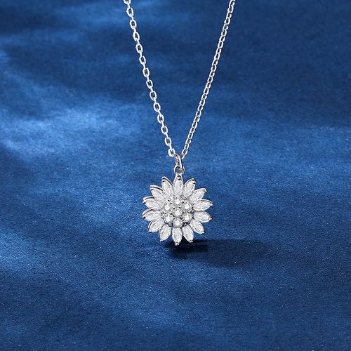 Fashion (Silver Necklace)Fashion Zircon Super Shining Rotating Sunflower Pendant  Necklace For Women Girls Trend Luxury Titanium Steel Necklaces Jewelry MAA  @ Best Price Online