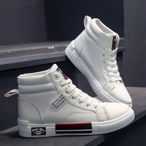 Buy Fashion Male Youth PU Leather Cool Sneaker Plate Shoes - White in Egypt
