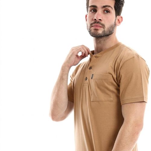 product_image_name-Shorto-تي شيرت قطن رجالي كلاسيك سادة - 4037 - بني غامق-2