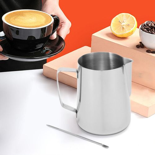 Milk Frothing Pitcher Jug & Frother Cup with Art Pen, Stainless