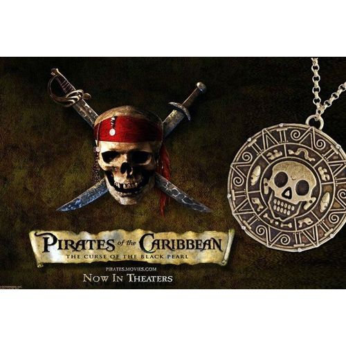 Pirates of The Caribbean Jack Sparrow Aztec Gold Coin Necklace with Balck  Pouch 