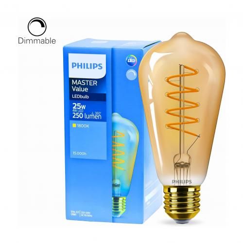 Ampoule LED PHILIPS MASTER Value E27 ST64 filament 4W Ambrée Dimmable