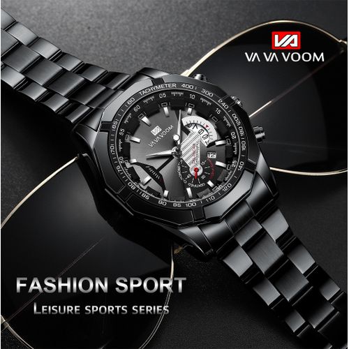 5.66] VAVA VOOM 2311P-FH Rose Gold Shell Belt Men Waterproof Sports  Luminous Calendar Casual Quartz Hollow Watch