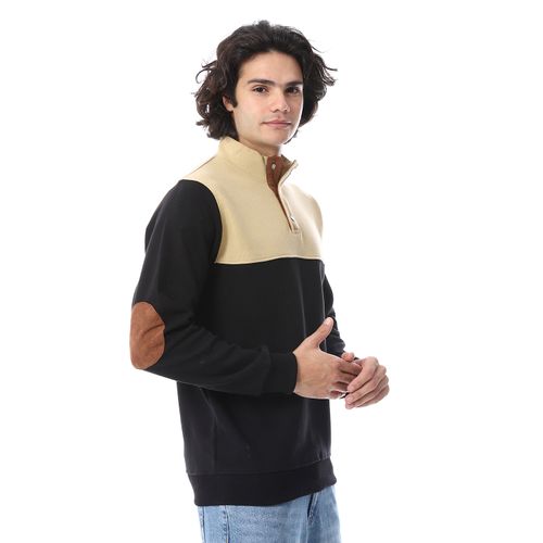 product_image_name-Andora-Slip On With Buttons Black & Beige Sweater-2