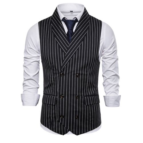 Buy Fashion (Black )New Men Oversized Classic Formal Business Striped Suit Vest Single Breasted Business Waistcoat Sleeveless Waistcoat Blazer Hot ACU in Egypt