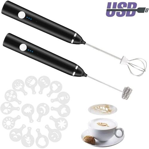 Milk Frother, Rechargeable Handheld Electric Whisk Coffee Frother Mixer  With 2 Stainless Whisks, Milk Foam Maker For Cappuccino, Latte, Bulletproof  Co