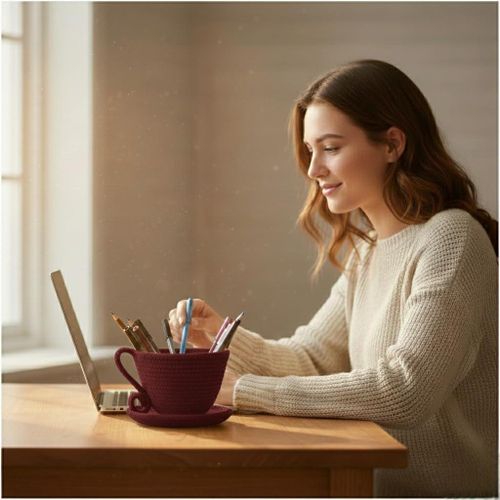 product_image_name-Generic-MZ Luxury Handmade Rope Tea Bag Holder with Saucer – Eco-Friendly Premium Tea Organizer Cup for Kitchen & Coffee Station, Red-3