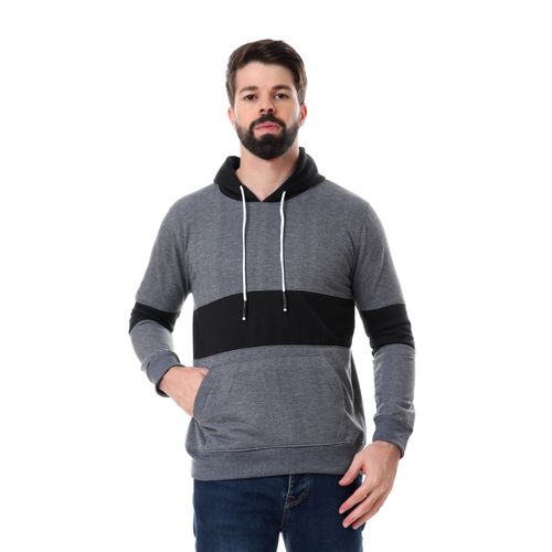 Buy Izor Bi-Tone Hoodie With Kangroo Pocket - Heather Grey & Black in Egypt