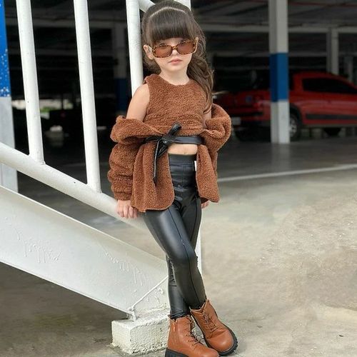 Hunpta Toddler Kids Baby Girls Long Sleeve Off Shoulder Drawstring T Shirt  Tops PU Leather Pants Leggings Outfits Clothes Set