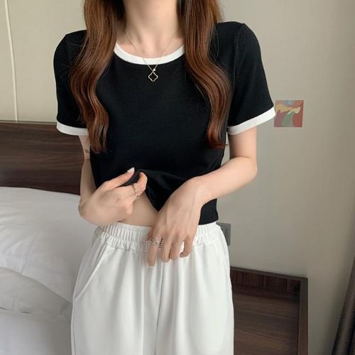 2023 Korean Fashion Womens Short Sleeve Korean Style Crop Top Y2K