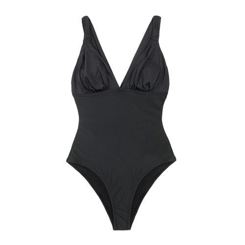 Fashion V-neck Black Rib One-piece Swimsuit For Women Y Backless ...