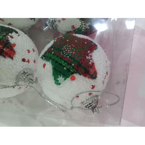 product_image_name-General-Christmas, 6 white balls, crushed with sugar, crushed with sugar, 6 pieces, 6 cm, hanging in the rooms, beds, and green trees-1