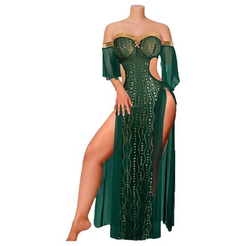 product_image_name-Generic-قميص نوم طويل مفتوح من عند الخصر والاطراف مكون من قطعتين , موديل 1052 , زيتي-1