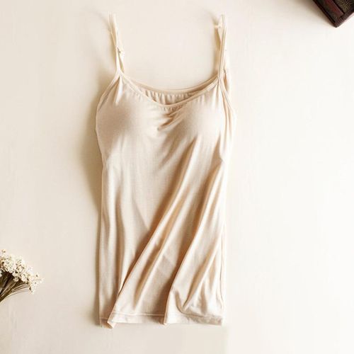 Fashion (Apricot)Padded Bra Tank Top Women Modal Spaghetti Strap