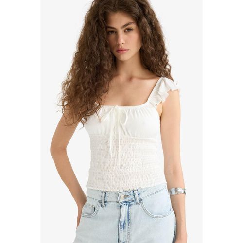 product_image_name-Defacto-Woman V Neck Fitted Short Sleeve Blouse - Off White-1
