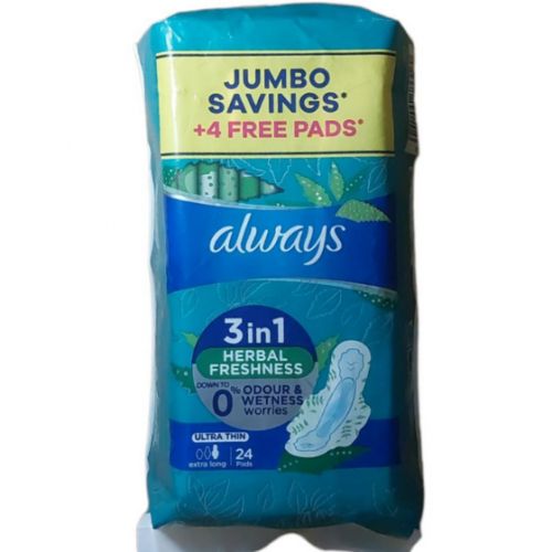 ALWAYS ULTRA 3IN1 HERBAL FRESHNESS ULTRA THIN EXTRA LONG SANITARY PAD 24  PADS