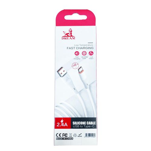 product_image_name-Dream-D-1350 USB-C Silicone Cable – 2.4A Fast Charging – 1M – White-4