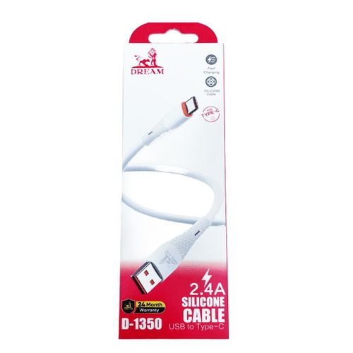 product_image_name-Dream-D-1350 USB-C Silicone Cable – 2.4A Fast Charging – 1M – White-8