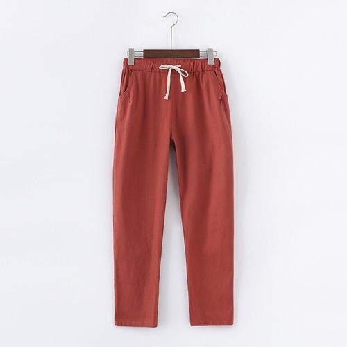 Fashion （BRICK RED）Garemay Cotton Linen Pants For Women Trousers