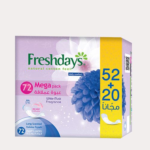 اشتري Freshdays Sanitary Napkins Long Scented White Musk PantyLiners - 72 Pads في مصر