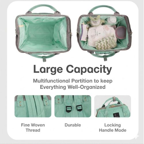 Generic Multi-Function Waterproof Diaper Bag Backpack Large Capacity – Mint Green - image 3