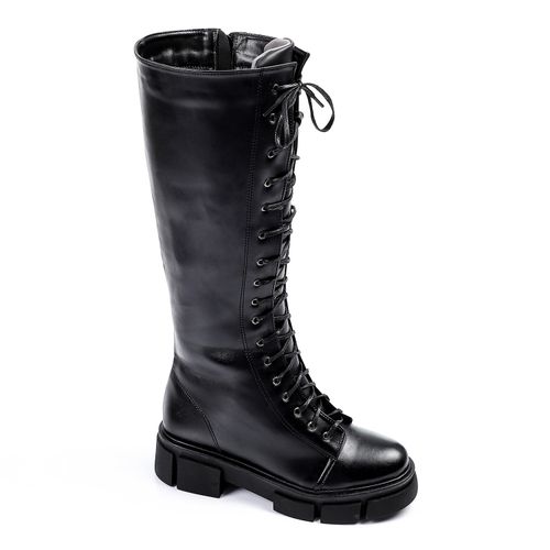 Buy xo style Leather Knee-High Boot - Black in Egypt