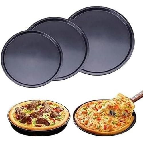 product_image_name-Generic-طقم صواني بيتزا دائري غير لاصق مكون من 3 قطع بمقاسات (26، 29، 32 سم) - أسود كربوني-1