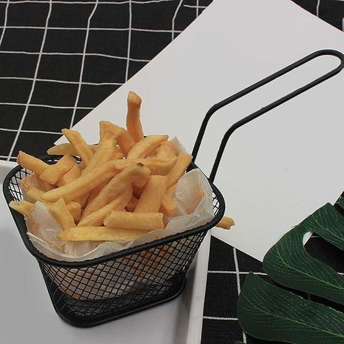 product_image_name-Generic-Mesh Fry Serving Basket, Black Steel Wire, Food Service Presentation Basket With Sauce Holder black-5