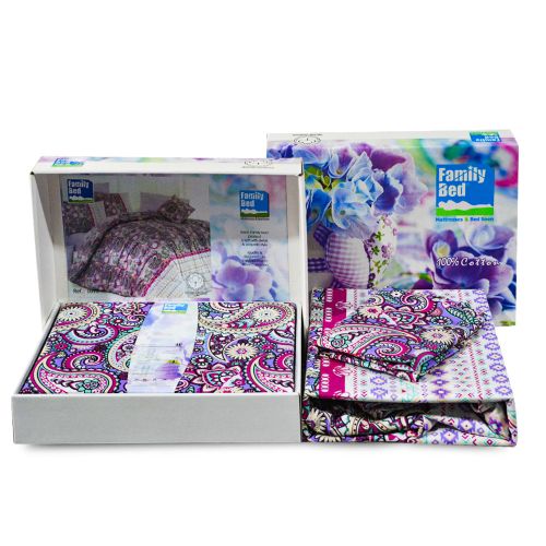 product_image_name-Family Bed-Flat Bed Sheet Set 100% Cotton 3 Pieces Size 180 X 250 Cm Model 1010-7