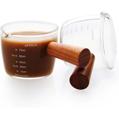 1pc Glass Coffee Measuring Cup, Espresso Shot Glass With Wood