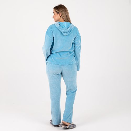 product_image_name-Zecotex-مجموعة بيجامات شتوية مخملية مضلعة للسيدات مع غطاء رأس (هودي) - طقم مريح دافئ قطعتين في المنزل - تطريز "Wonderful" (اللون: أزرق سماوي)-5