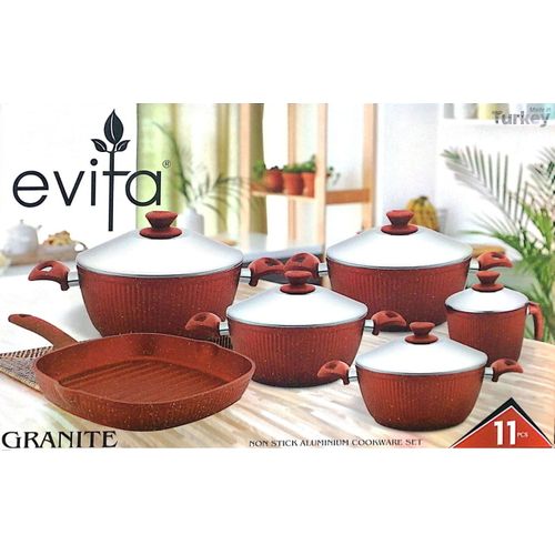 product_image_name-Evita- طقم حلل جرانيت ايفتا - 11 قطعة - احمر وفضي -1