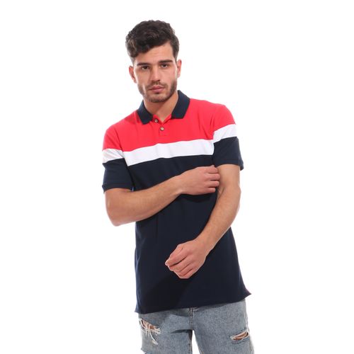 royal blue and red polo shirt