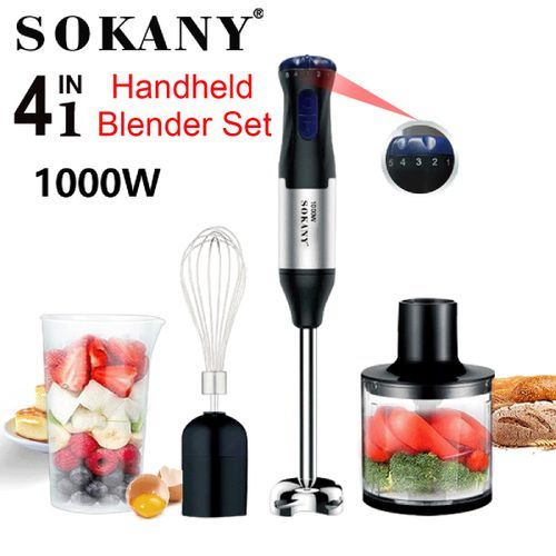 Hand Blender 4 In 1 Food Processor Grinder Egg Whisk Beaker Chopper - 1000 Watt