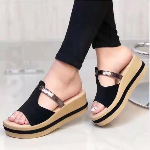 اشتري Fashion Ladies Fashion Sandals Platform Wedges Casual Slippers - Black في مصر