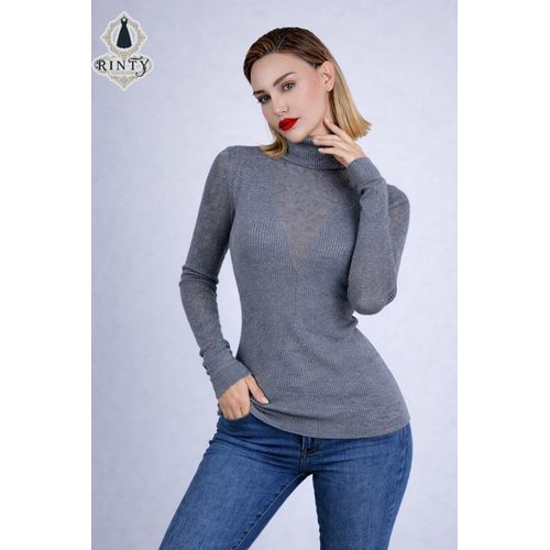 product_image_name-Generic-بلوفر خفيف باسيك رمادي بلمعة ناعمة مع تفصيلة أمامية وأكمام بشفافية خفيفة-1