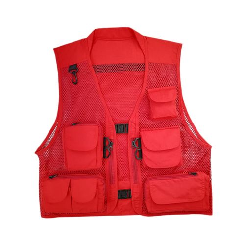 Generic Men Mesh Camping Fishing Vest Multe Pockets Red Durable