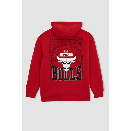 Red MAN Defacto Fit NBA Chicago Bulls Boxy Fit Hoodie Sweatshirt 2756505