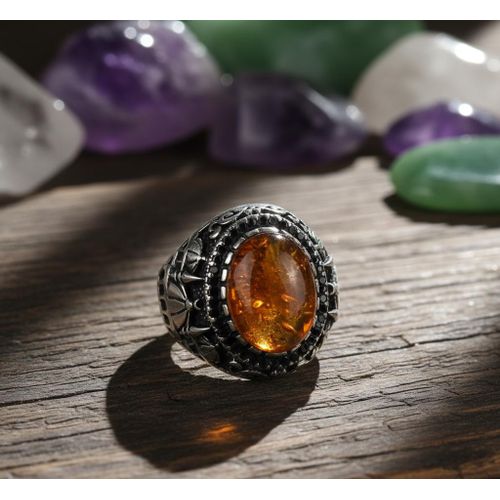 product_image_name-Generic-خاتم فضة ايطالى عيار 925 بشكل مسجد وحجر كهرمان طبيعى-1