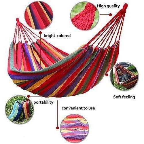 product_image_name-Generic-أرجوحة قماشية محمولة للتخييم في الهواء الطلق، مخططة وخفيفة الوزن للغاية، مناسبة للشاطئ، مزودة بحبل متين، طولها 270 سم، لون أحمر-8