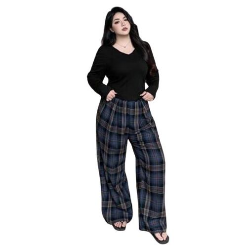 product_image_name-Generic-Women's Summer Plaid Pajama Set with Long Sleeves - Black-1