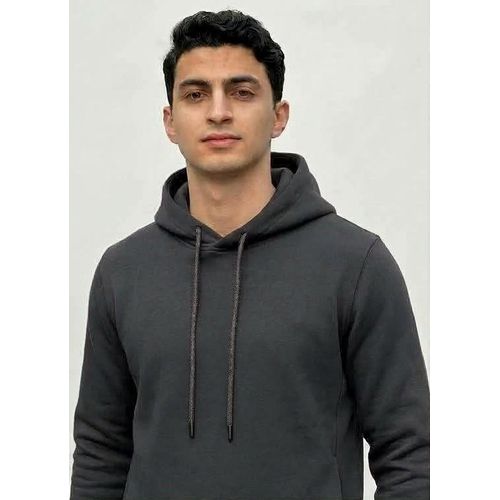 Generic هودي – قطن 100% – قصة عادية (سادة) – رصاصي غامق