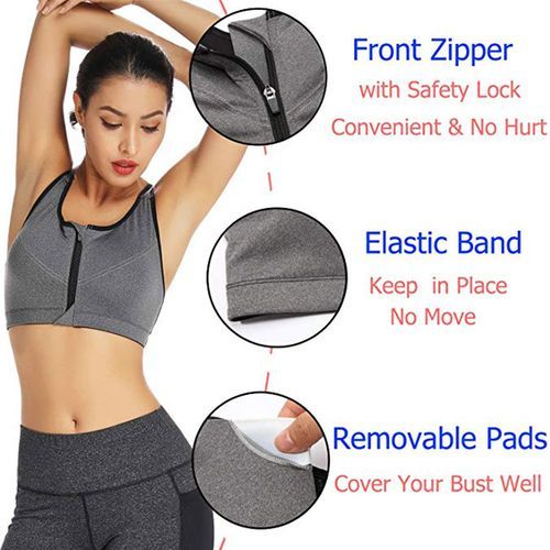 Generic Women Zipper Sports Bra Shockproof Push Up Gym Fitness