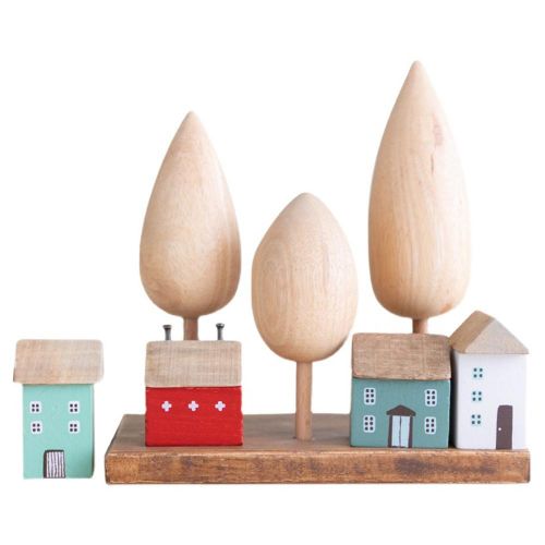 Buy Vintage Wooden House Table Decoration Wood Forest Architecture Desk Miniature Craft Home Kids Room Decor A in Egypt