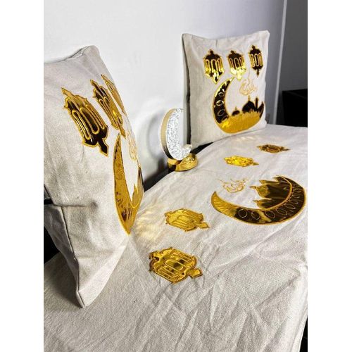 product_image_name-Generic- طقم زينة رمضان 4 قطع - مفرش طاولة (رانر) و2 غطاء خدادية وهلال كريستال مضيء - أبيض في ذهبي مودرن متعدد الاشكال -3