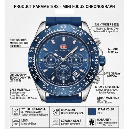 MINI FOCUS ساعه رائعه للرجال معدن لا يصدأ و الاستيك من الالسيليكون عالي الجوده موديل MF0643G - image 3